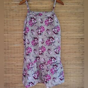 Boho Gray/Purple Floral Spaghetti Stap Dress, Above the Knee Size M, 100% Cotton